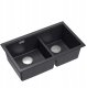 QUADRON | LOGAN 120 | granitowy zlewozmywak kuchenny BLACK DIAMOND + STAL | wymiar: 76 x 45 x 23,5 cm | 2-komorowy podwieszany | podbudowa szafki od: 80 cm 1