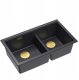 Zlewozmywak GraniteQ QUADRON | LOGAN 120 | granitowy zlewozmywak kuchenny BLACK DIAMOND + ZŁOTO PVD | wymiar: 76 x 45 x 23,5 cm | 2-komorowy podwieszany | podbudowa szafki od: 80 cm 1