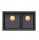 Zlewozmywak GraniteQ QUADRON | LOGAN 120 | granitowy zlewozmywak kuchenny BLACK DIAMOND + ZŁOTO PVD | wymiar: 76 x 45 x 23,5 cm | 2-komorowy podwieszany | podbudowa szafki od: 80 cm 2