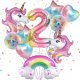 Balony na 2 urodziny JEDNOROŻEC Zestaw 10 Balonów foliowych CYFRA 2 - 70cm 1