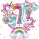 Balony na 7 urodziny JEDNOROŻEC Zestaw 10 Balonów foliowych CYFRA 7 - 70cm 1