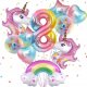 Balony na 8 urodziny JEDNOROŻEC Zestaw 10 Balonów foliowych CYFRA 8 - 70cm 1