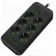 Przedłużacz Listwa zasilająca 6 gniazd gniazdka AC EU 4x USB + USB-C typ C gniazda 2500w Czarny 6