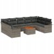 vidaXL 10 Elementowy Zestaw Sof Ogrodowych z Poduszkami Szary Polirattan Akacja, Sofa Ogrodowa 2-osobowa z Schowkiem i Poduszkami Szary Polirattan 1