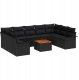 vidaXL Zestaw sof ogrodowych 10 części z poduszkami Czarny Polirattan Akacja, Sofa ogrodowa 2-osobowa z miejscem do przechowywania i poduszkami Czarny Polirattan 1