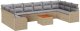 10-częściowy zestaw sof ogrodowych vidaXL z poduszkami Beżowy Polirattan Akacja, 2-osobowa sofa ogrodowa vidaXL z pojemnikiem oraz poduszkami Beżowy Polirattan 2