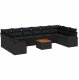 vidaXL 11-częściowy zestaw sof ogrodowych z poduszkami czarny polirattan akacja, 2-osobowa sofa ogrodowa z miejscem na poduszki i poduszkami czarny polirattan 2
