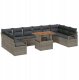 Zestaw sof ogrodowych vidaXL 11-elementowy z poduszkami Szary Poly Rattan, 2-osobowa sofa ogrodowa vidaXL z miejscem do przechowywania i poduszkami Szary Poly Rattan 1