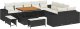 Zestaw sof ogrodowych vidaXL 13-elementowy z poduszkami czarny polirattan akacja, Zestaw jadalniany 3-elementowy vidaXL z poduszkami czarny polirattan akacja 2