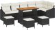 vidaXL 10-elementowy zestaw sof ogrodowych z poduszkami czarny polirattan akacjowy, 2-osobowa sofa ogrodowa z poduszkami czarny polirattan, 4-elementowy zestaw do jadalni ogrodowej z poduszkami czarny polirattan akacjowy 2