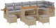 9-częściowy Zestaw Sofy Ogrodowej z Poduszkami Beżowy Polirattan Akacja, 3-częściowy Zestaw Jadalny do Ogrodu z Poduszkami Beżowy Polirattan Akacja 2