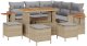 Zestaw 9-częściowy sofy ogrodowej z poduszkami w kolorze beżowym z polirattanu i akacji, Zestaw 4-częściowy do jadalni ogrodowej z poduszkami w kolorze beżowym z polirattanu i akacji 2