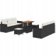 9-częściowy zestaw kanapowy do ogrodu z poduszkami czarny polirattan akacja, 3-częściowy zestaw do jadalni z poduszkami czarny polirattan akacja 1