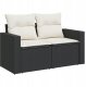9-częściowy zestaw kanapowy do ogrodu z poduszkami czarny polirattan akacja, 3-częściowy zestaw do jadalni z poduszkami czarny polirattan akacja 3