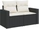 11-elementowy Zestaw Sofy Ogrodowej z Poduszkami Czarny Polirattan Akacja, 3-elementowy Zestaw Stołu Jadalnego Ogrodowego z Poduszkami Czarny Polirattan Akacja 4
