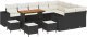 vidaXL Zestaw Sof Ogrodowych 12 Elementów z Poduszkami Czarny Poli Rattan Akacja, Zestaw Diningowy 3 Elementowy z Poduszkami Czarny Poli Rattan Akacja 2