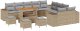 13-częściowy Zestaw Sofy Ogrodowej z Poduszkami Beżowy Polirattan Akacja, 3-częściowy Zestaw Jadalny do Ogrodu z Poduszkami Beżowy Polirattan Akacja 2