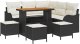 8-częściowy zestaw sof ogrodowych z poduszkami Czarny Polirattan Akacja, Sofa ogrodowa 2-osobowa z miejscem na przechowywanie i poduszkami Czarny Polirattan, 3-częściowy zestaw obiadowy ogrodowy z poduszkami Czarny Polirattan Akacja 2