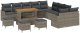 13-elementowy zestaw sof ogrodowych z poduszkami Szary Polirattan, Sofa ogrodowa dwuosobowa z miejscem na przechowywanie i poduszkami Szary Polirattan, 3-elementowy zestaw jadalniany ogrodowy z poduszkami Szary Polirattan 2