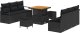 Zestaw sof ogrodowych vidaXL 9 części z poduszkami czarny polirattan akacja, 2-osobowa sofa ogrodowa vidaXL z miejscem do schowania i poduszkami czarny polirattan, 3-częściowy zestaw jadalny ogrodowy vidaXL z poduszkami czarny polirattan akacja 2