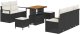 vidaXL 8-częściowy zestaw sof ogrodowych z poduszkami czarny polirattan akacja, 2-osobowa sofa ogrodowa z przechowalnią i poduszkami czarny polirattan, 3-częściowy zestaw jadalny ogrodowy z poduszkami czarny polirattan akacja 2