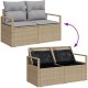 Zestaw 13-częściowej sofy ogrodowej z poduszkami beżowej z polirattanu akacjowego, 2-osobowa sofa ogrodowa z miejscem do przechowywania i poduszkami beżowa polirattan, Zestaw obiadowy 3-częściowej sofy ogrodowej z poduszkami beżowej z polirattanu a 10