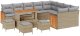 Zestaw 12-częściowy sof ogrodowych z poduszkami Beżowy Polirattan Akacja, Zestaw obiadowy ogrodowy 3-częściowy z poduszkami Beżowy Polirattan Akacja 2
