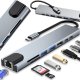 Hub adapter 8w1 przejściówka 2x usb-c thunderbolt 3 2xusb hdmi sd rj45 1