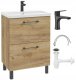 Szafka łazienkowa z umywalką baterią i syfonem 50x80cm Stojąca Dąb Craft Cassandra 1