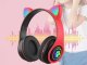 Słuchawki bezprzewodowe bluetooth radio fm mp3 kocie uszy podświetlenie led 7