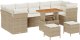 Zestaw 10-częściowy sofa ogrodowa z poduszkami beżowa polirattan akacja, Zestaw 3-częściowy stół ogrodowy z poduszkami beżowy polirattan akacja 2