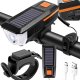 Lampka rowerowa przednia led z klaksonem sygnałem solarna na kierownicę 1