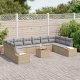 vidaXL Zestaw sof ogrodowych 11-częściowy z poduszkami Beżowy Poli Rattan Akacja, 2-osobowa sofa ogrodowa z miejscem do przechowywania i poduszkami Beżowy Poli Rattan 2