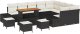 vidaXL Zestaw sof ogrodowych 13-częściowy z poduszkami Czarny Polirattan Akacja, Zestaw jadalny 4-częściowy z poduszkami Czarny Polirattan Akacja, Dwuosobowa sofa ogrodowa z poduszkami Czarny Polirattan 2