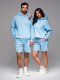 Komplet dresowy dla par UNISEX bluza z kapturem + szorty w stylu athleisure  błękitne V8 Z110 XL/XXL 1
