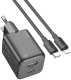 Ładowarka sieciowa do telefonu Hoco USB A + USB C QC PD 3A 20W + kabel USB C do Lightning N41 czarna 1