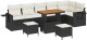 vidaXL 9-elementowy zestaw sofy ogrodowej z poduszkami czarny polirattan akacja 1