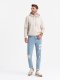 Washowane męskie jeansowe spodnie TAPERED FIT z przetarciami  błękitne V1 OM-PADP-0163 XL 3