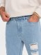 Washowane męskie jeansowe spodnie TAPERED FIT z przetarciami  błękitne V1 OM-PADP-0163 XL 5