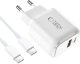 TECH-PROTECT NCA20 2-PORT NETWORK CHARGER PD 20W / QC3.0 + TYPE-C CABLE WHITE 3