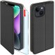 Etui z klapką do iPhone 14 Zamykane Czarne Futerał + Szkło 9H 1