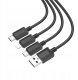 Kabel USB Hoco USB-A - USB-C + microUSB + Lightning 1 m Czarny 3