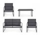 Black Forest Garden Furniture Set, Texteline Two Chairs + Lounger + Folding Table Black 2