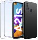 krainaGSM ZESTAW Etui do Samsung A21s Matowe Czarne Silikon + 2 SZTUKI SZKŁO 1