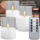 Ozdobne świece świeczki LED szkło białe, zestaw 3 sztuki + pilot 1