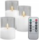 Ozdobne świece świeczki LED szkło białe, zestaw 3 sztuki + pilot 4