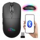 SILENT & RECHARGE - Dualna Bezprzewodowa Mysz Optyczna Bluetooth / RF 2.4GHz. Cichy klik, ładowalna USB-C, 3200dpi, czarna, podswietlenie rainbow. 2