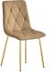 Krzesło tapicerowane brązowe welur LIBRA nogi złote do kuchni jadalni x3 2