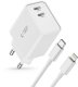 Ładowarka sieciowa C35W 2x USB-C z kablem USB-C - iPhone Lightning - biała Tech-Protect 2