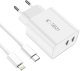 Ładowarka sieciowa C35W 2x USB-C z kablem USB-C - iPhone Lightning - biała Tech-Protect 3